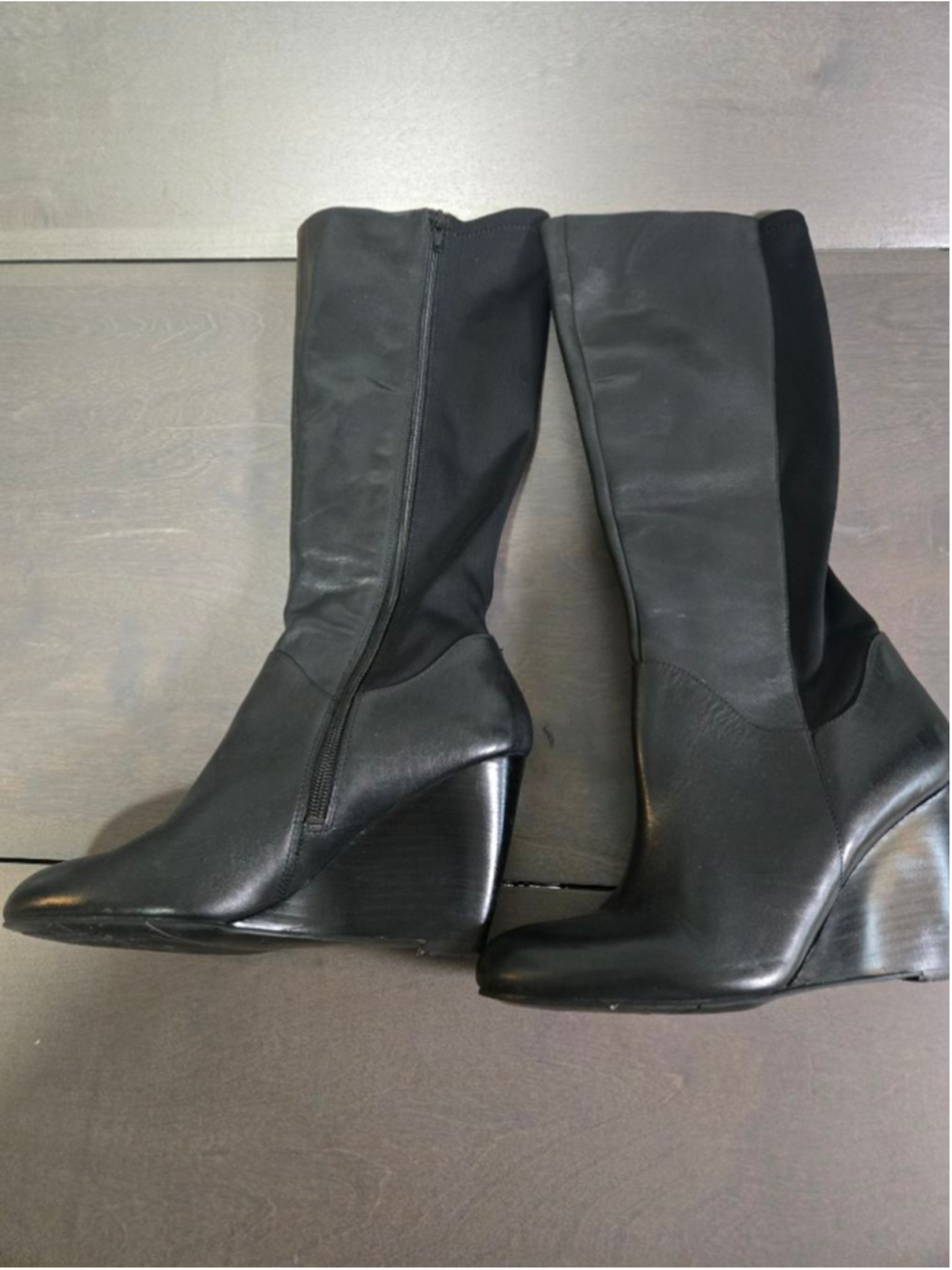 Women's Nine West Black Leather Wedge Boots Size 6.5